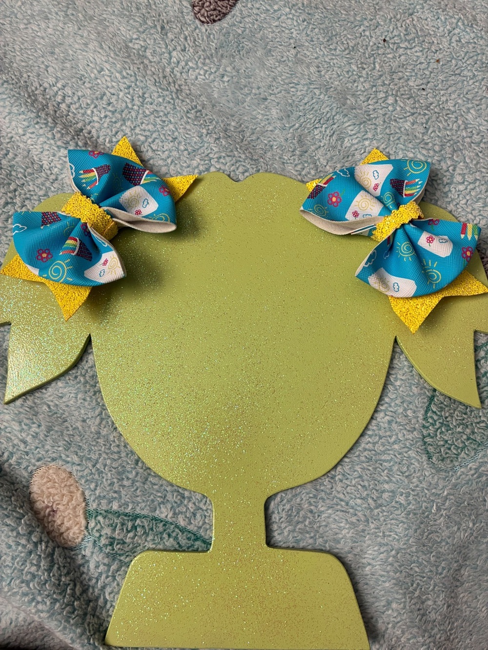 Kids Double Layer Hair Bows in Blue and Yellow - Set of 2
